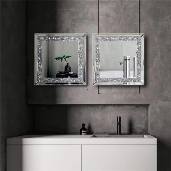 2PCS Crystal Rhinestone Diamond Wall Mirror.Brilliant Hand-Spliced Glass Mirror - Picture 4 of 7